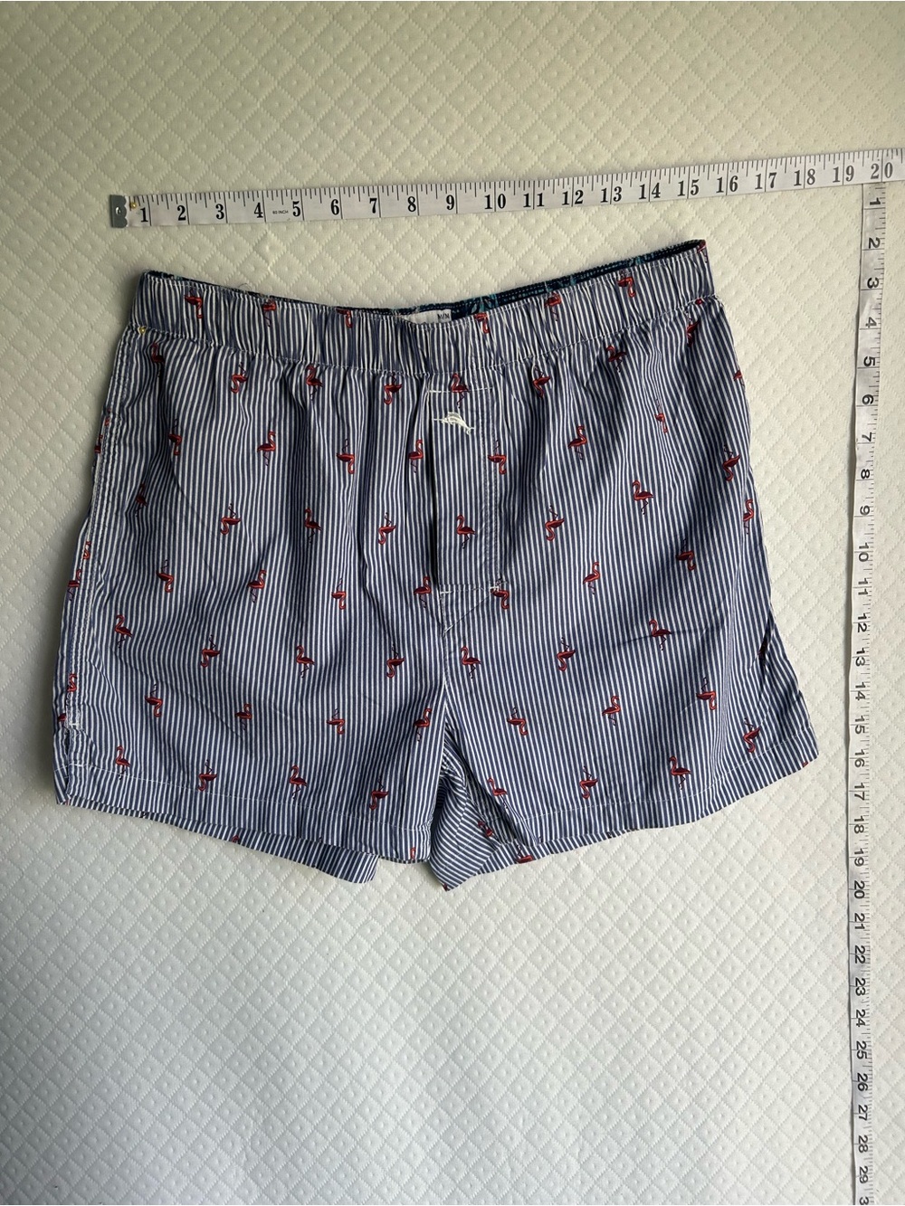 100% Cottom Tommy Bahama Navy Blue Stripe Shorts with Flamingo Accents